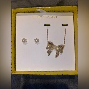 BNIB Kendra Scott RARE Gold Bow Necklace and Pearl Earrings $168